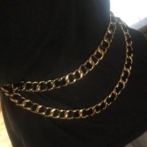 Chanel black leather and gold belt